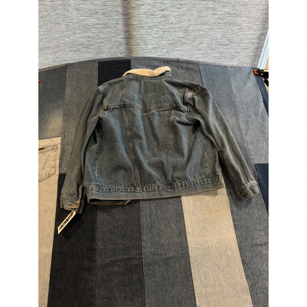 Levis‎ SilverTab Denim Trucker Jacket Sherpa Collar Blue Jean Medium Wash LG G